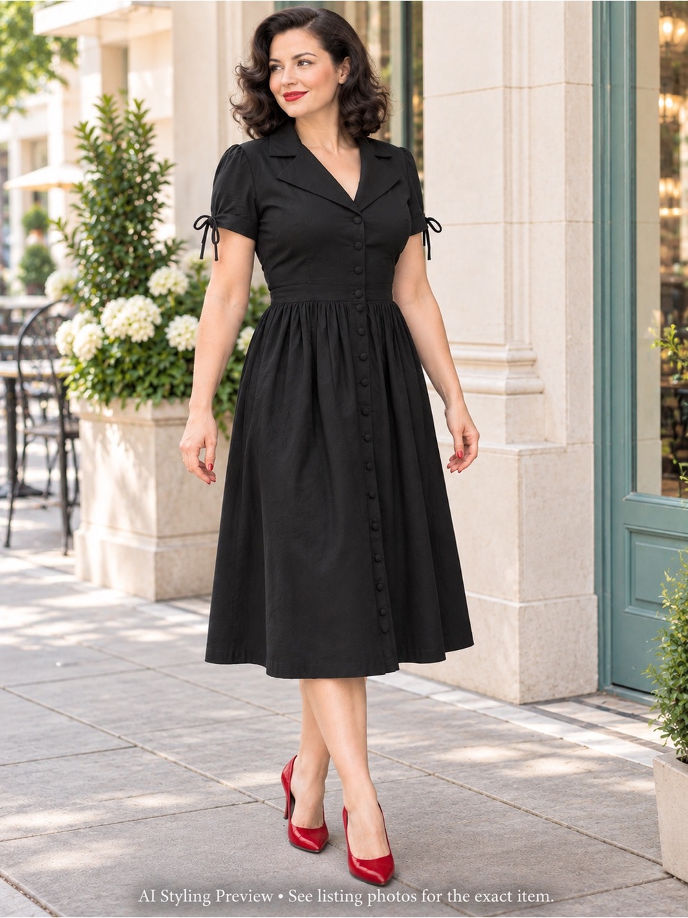 eShakti Custom Black Cotton Pinup Rockabilly Midi Dress L XL